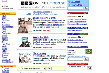 BBC website in 2001