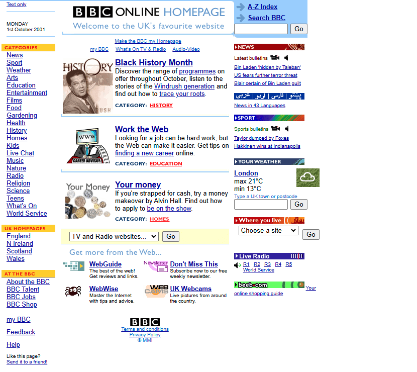 BBC website in 2001