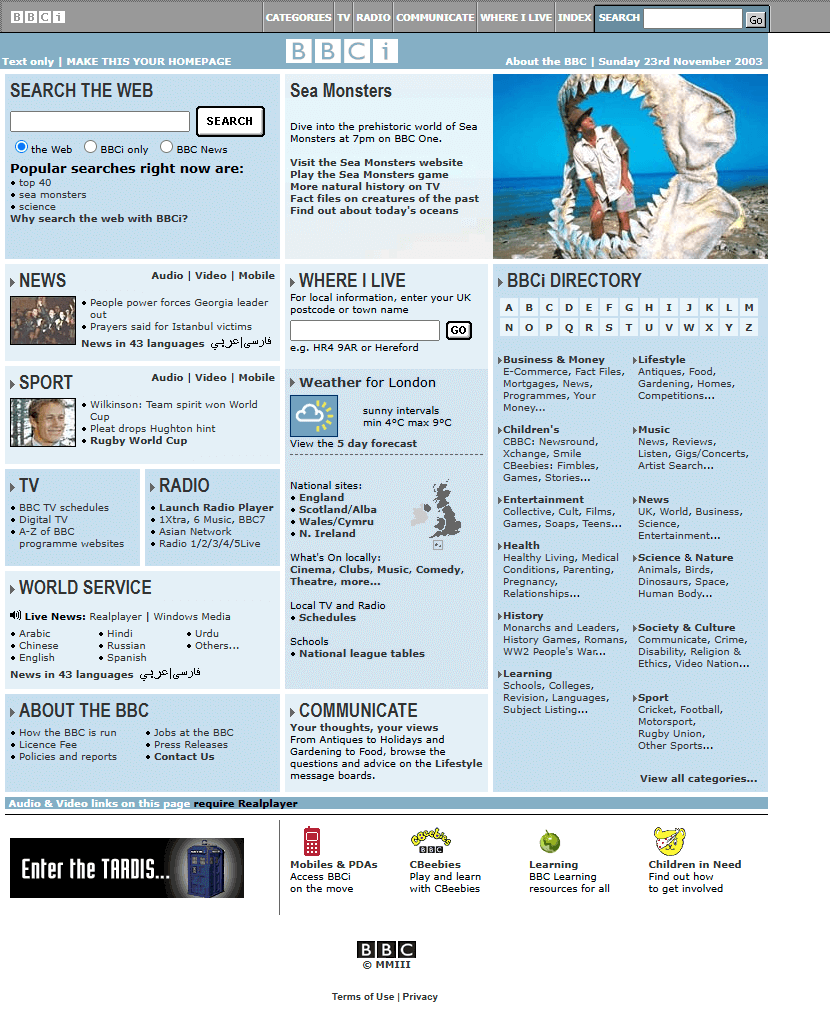 BBC website in 2003