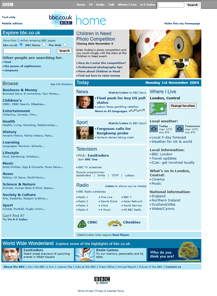 BBC website in 2004