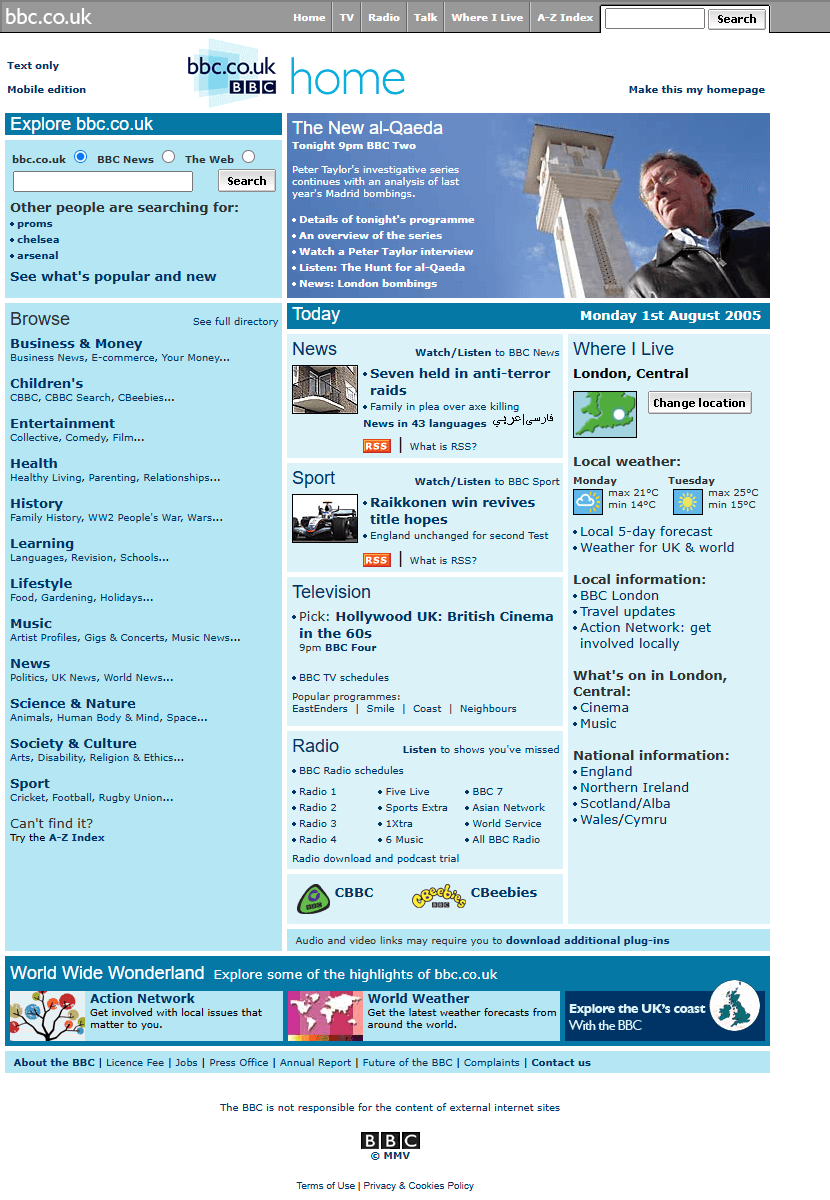BBC website in 2005