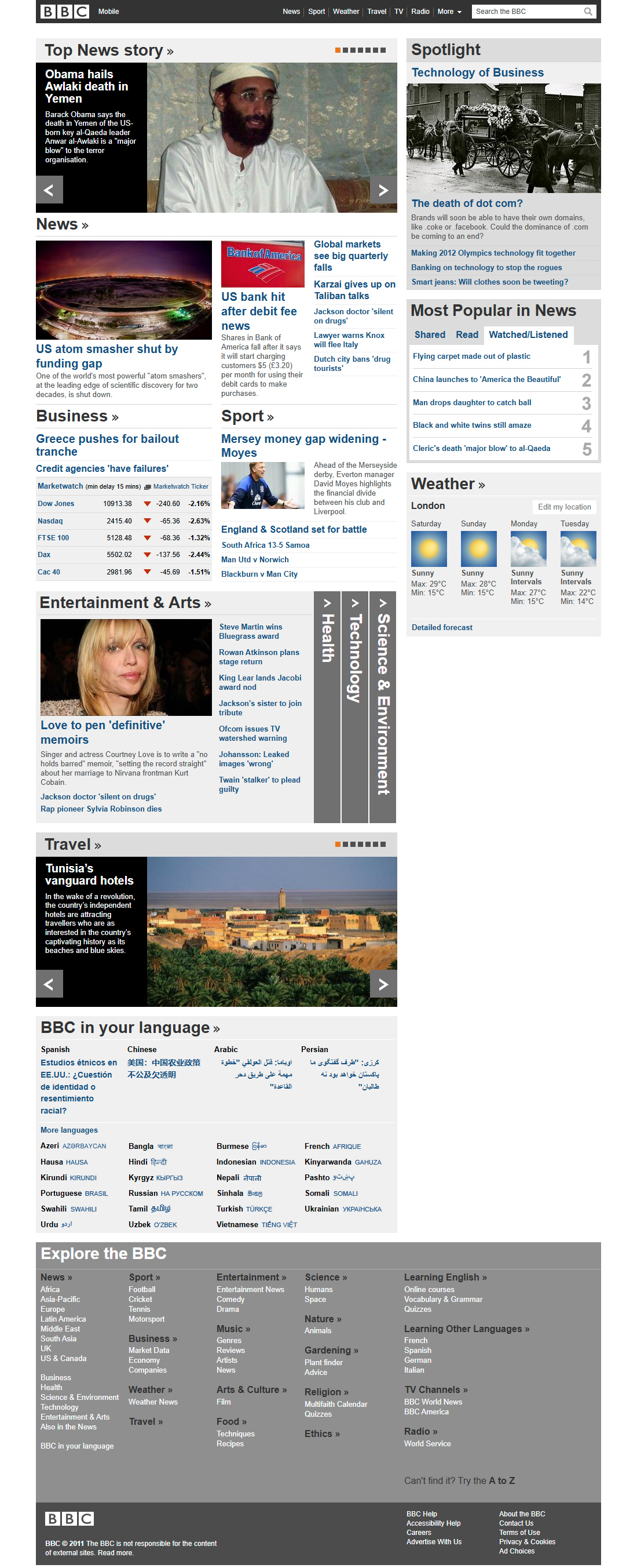 BBC website in 2011