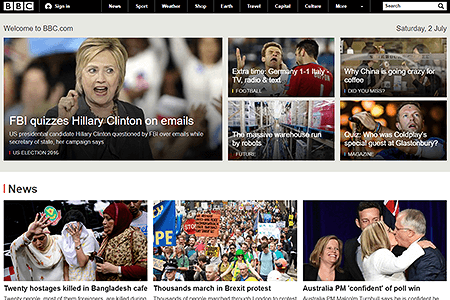 BBC website in 2016