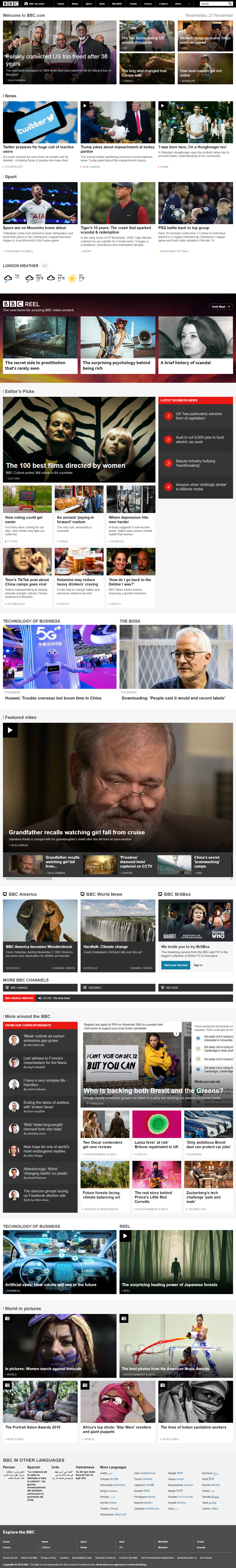 BBC website in 2019