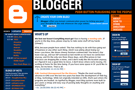 Blogger website in 2001