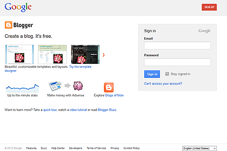 Blogger website in 2012