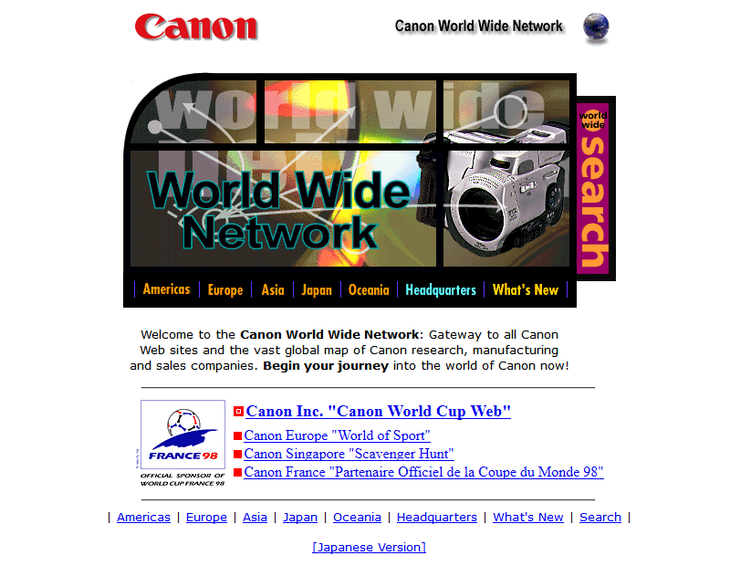 Canon website in 1998