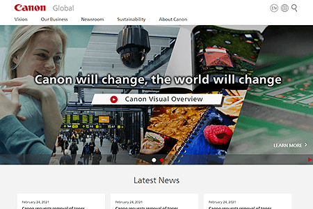 Canon website in 2021