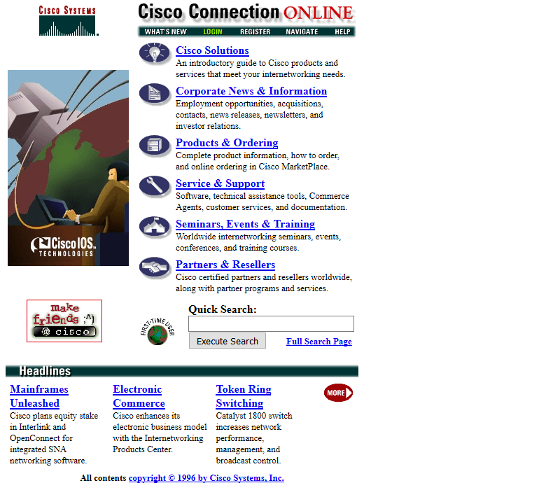 Cisco website in 1996