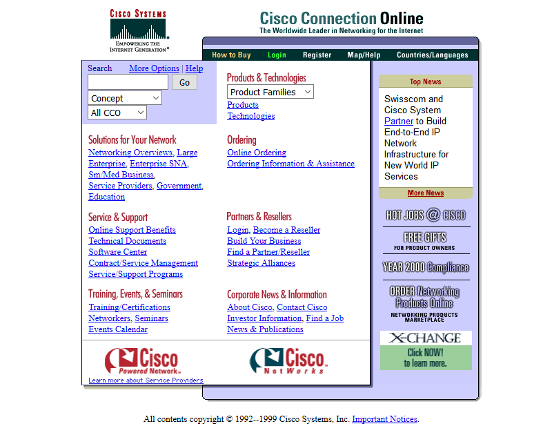 Cisco website in 1999