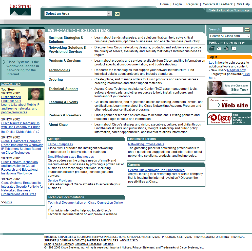 Cisco website in 2002
