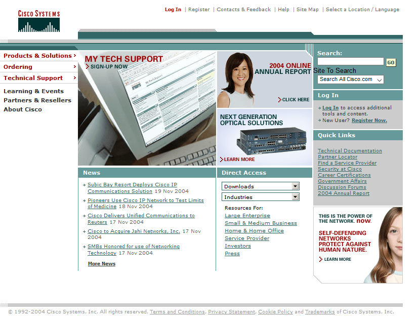 Cisco website in 2004