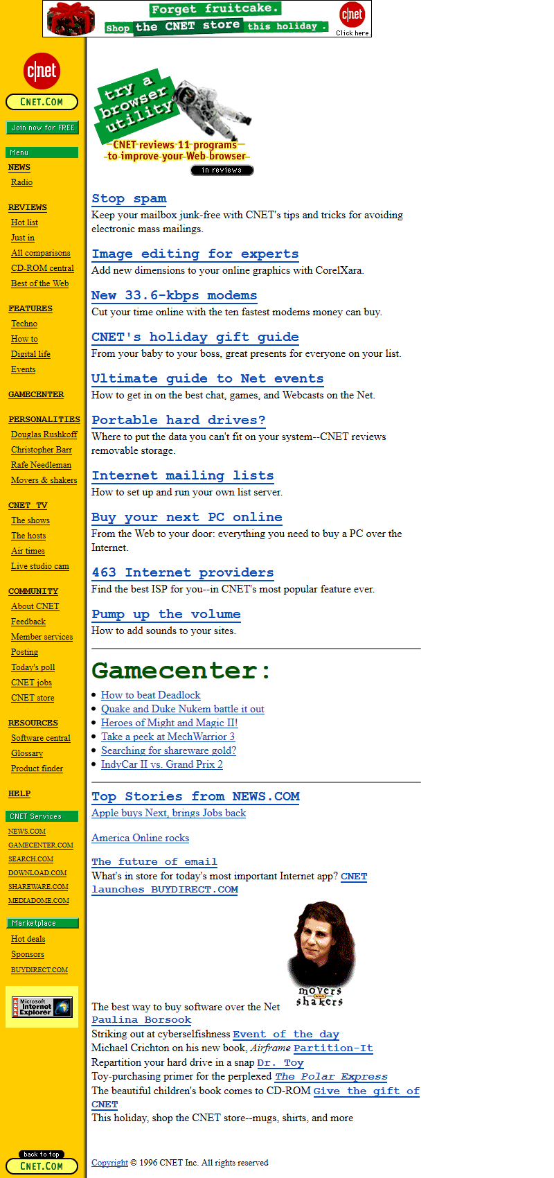 CNET website in 1996