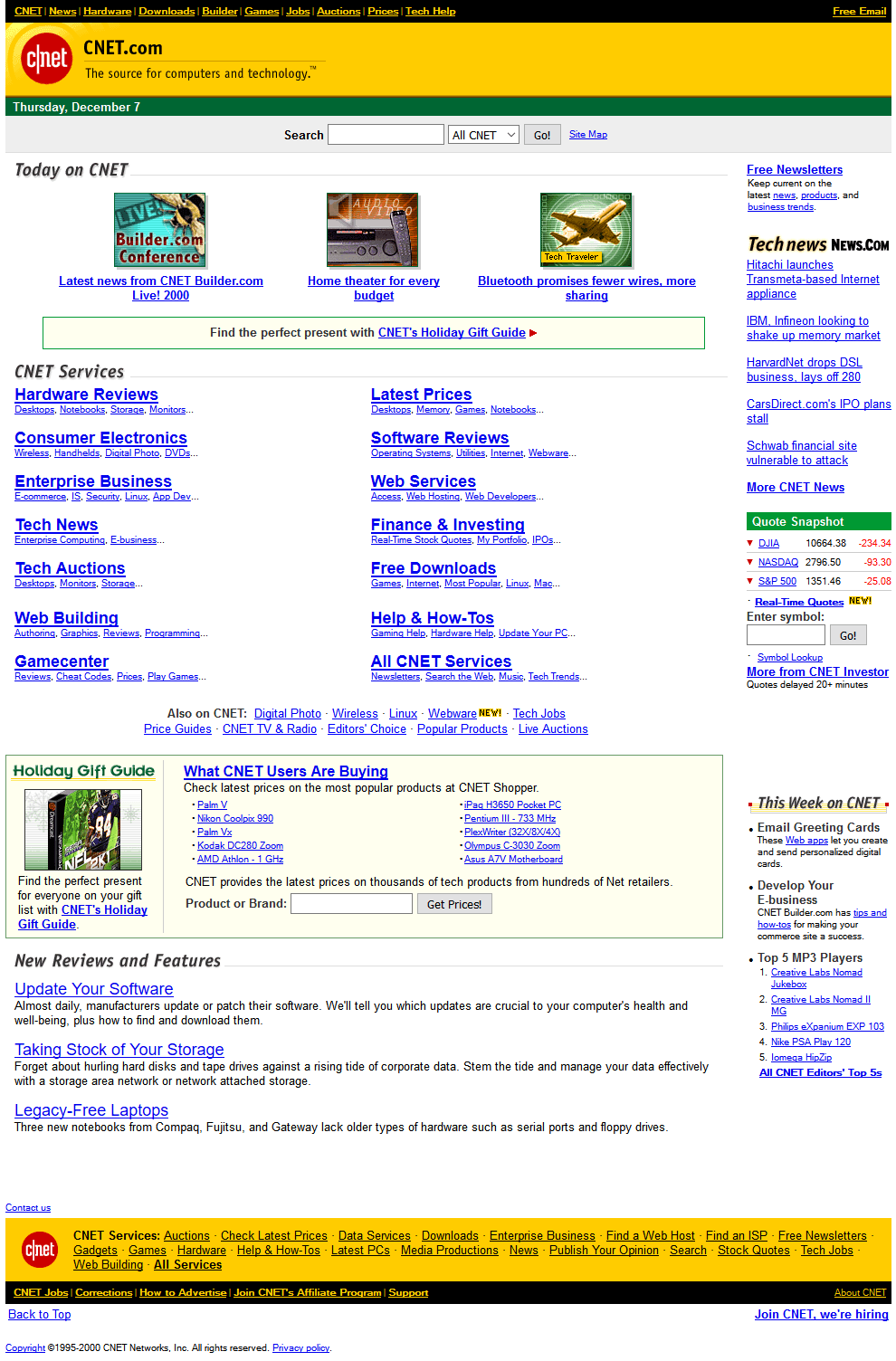 CNET website in 2000