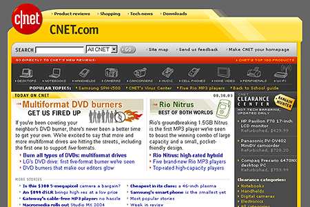 CNET website in 2003