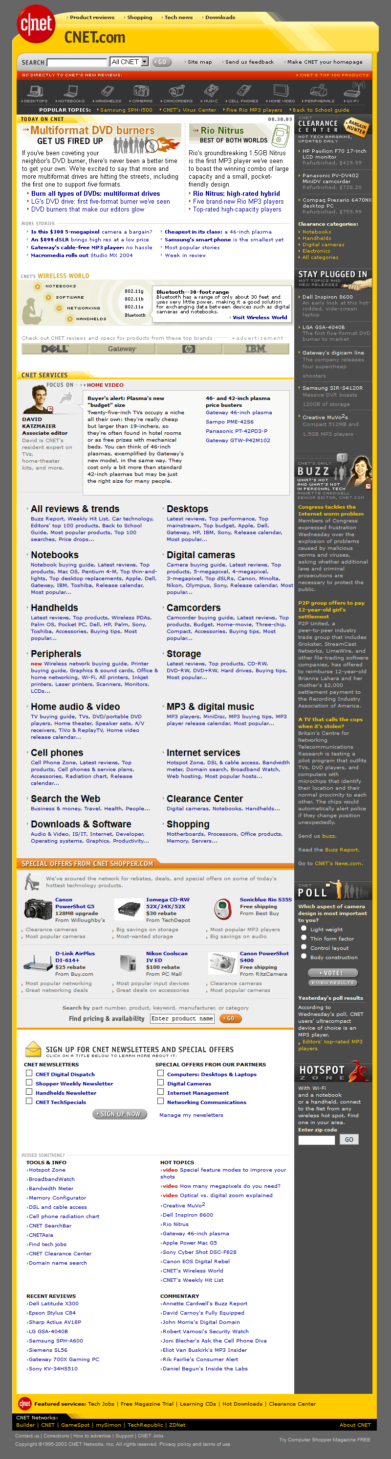 CNET website in 2003