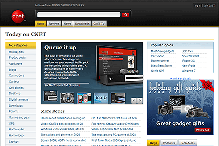 CNET website in 2008