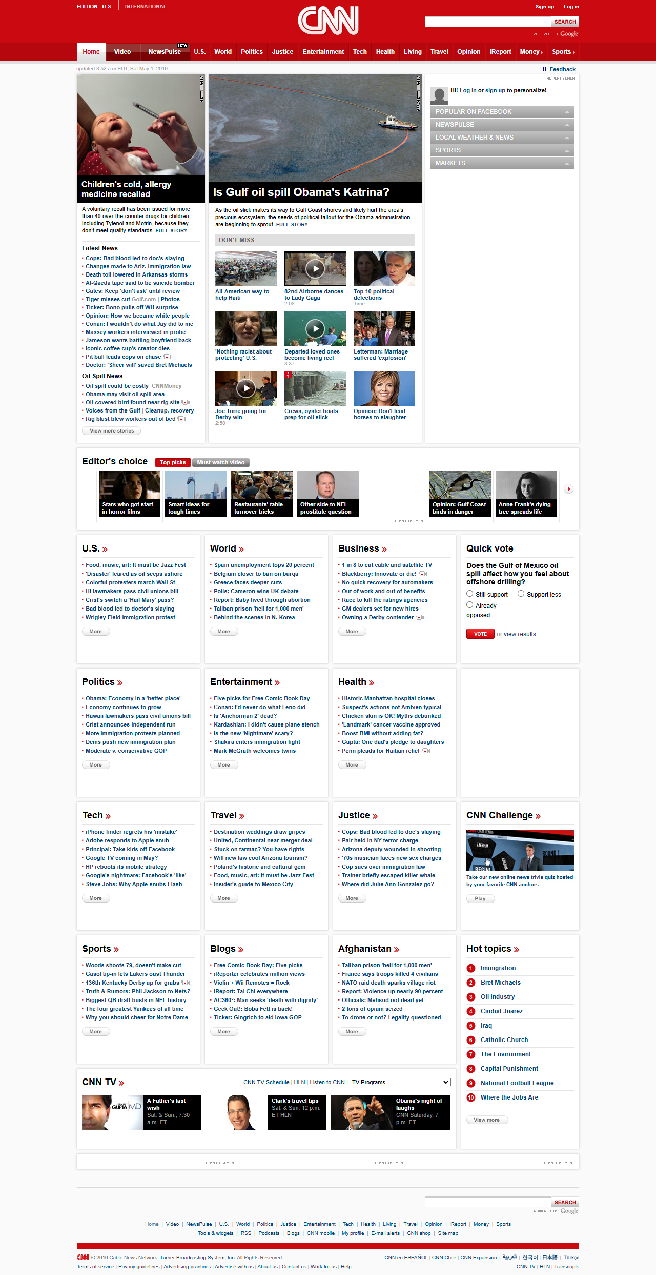 CNN.com website in 2010