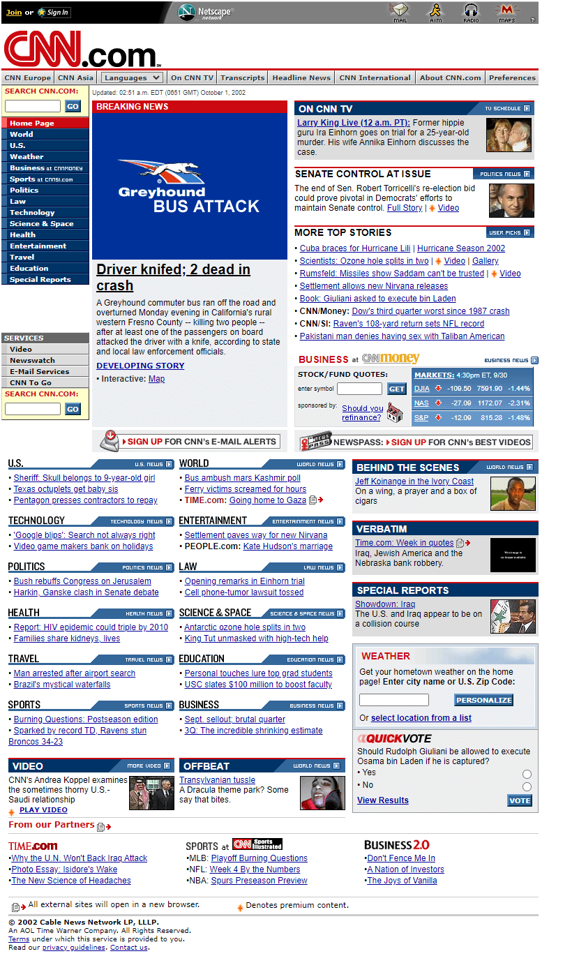 CNN.com website in 2002