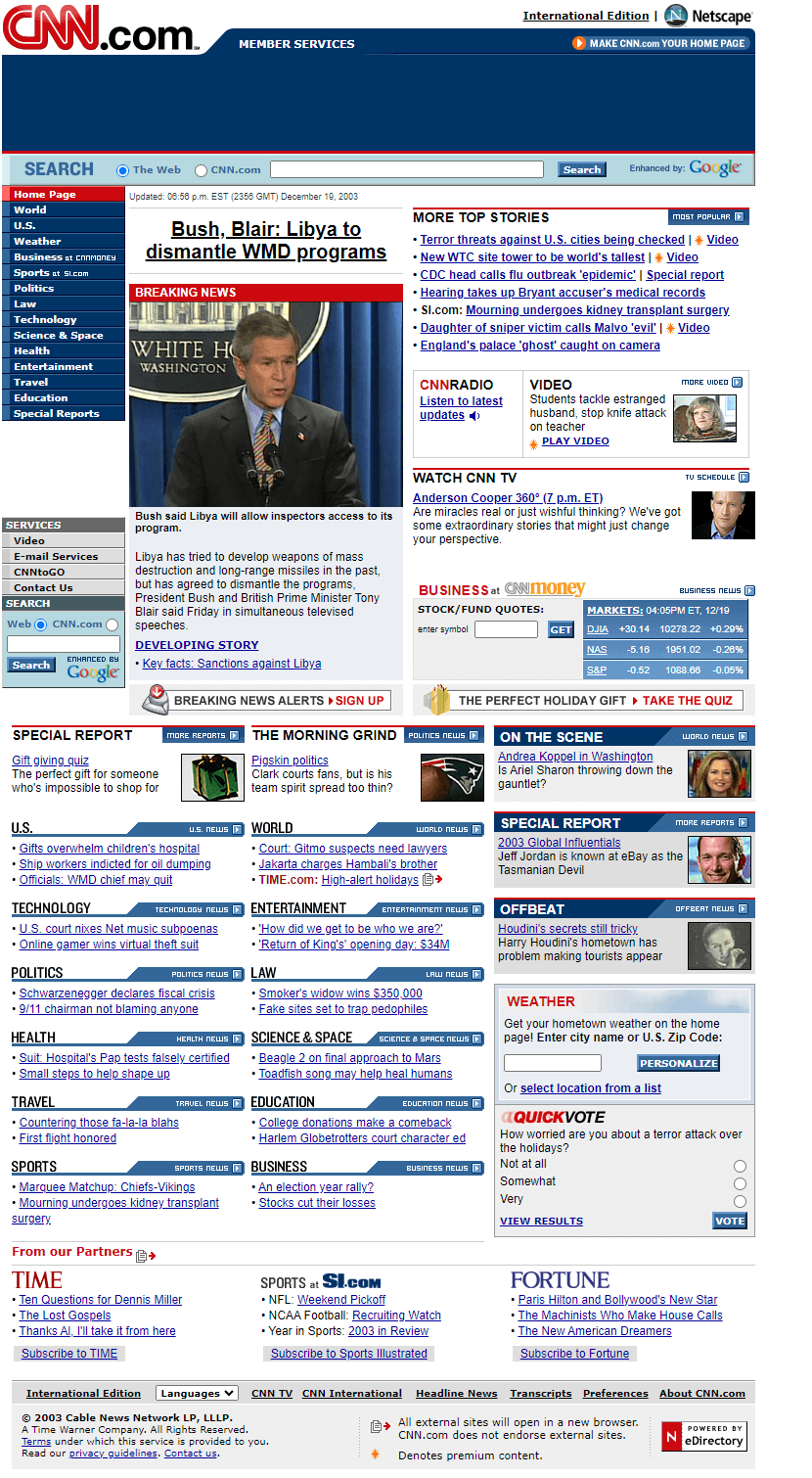 CNN.com website in 2003