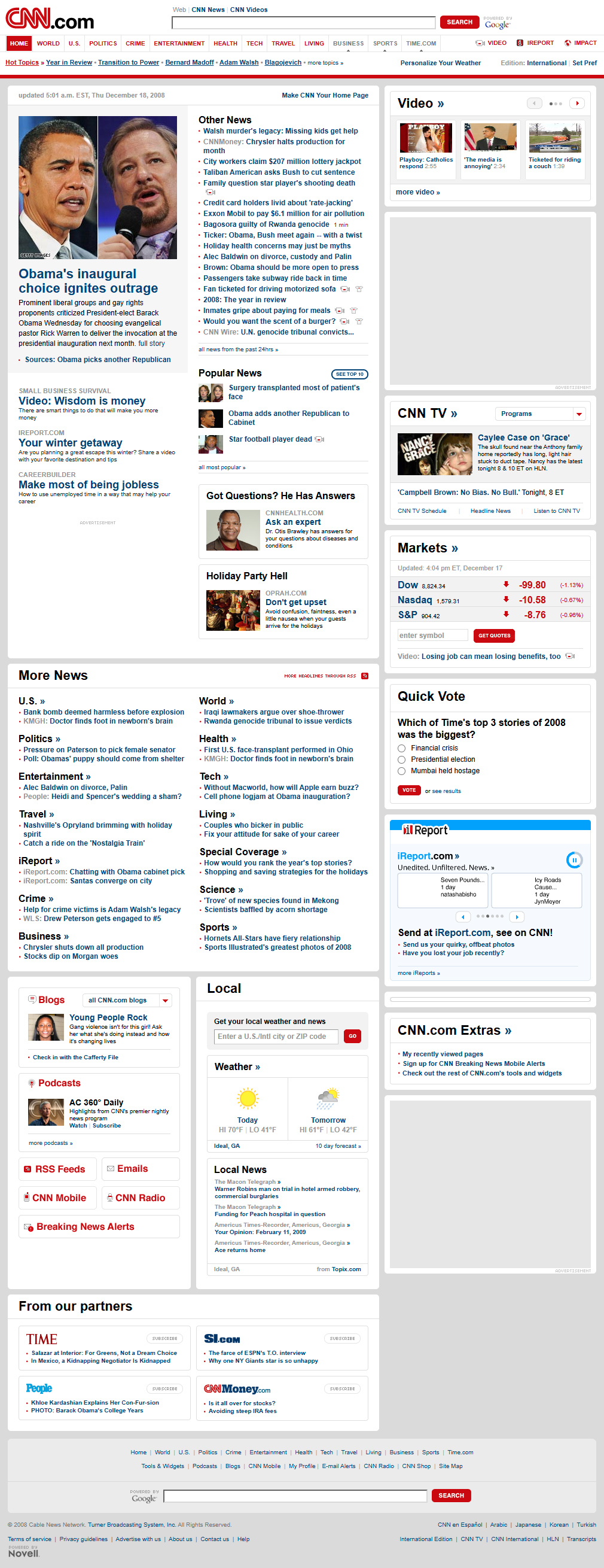 CNN.com website in 2008