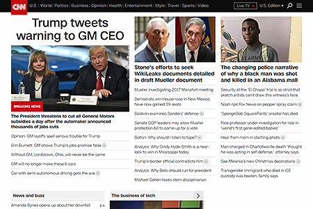 CNN.com website in 2018