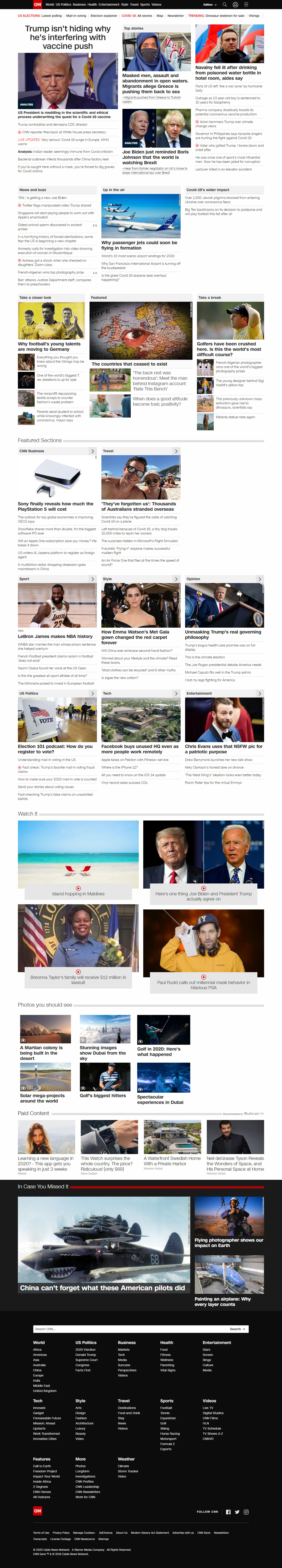 CNN.com website in 2020