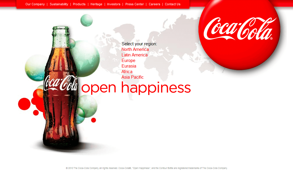 Coca-Cola website in 2010