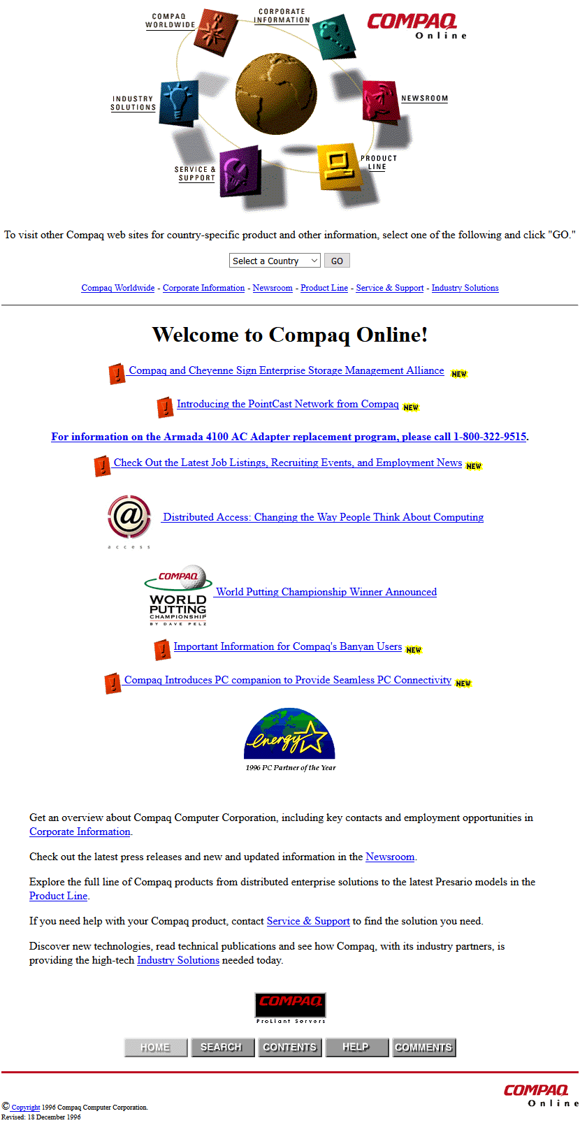 Compaq website in 1996