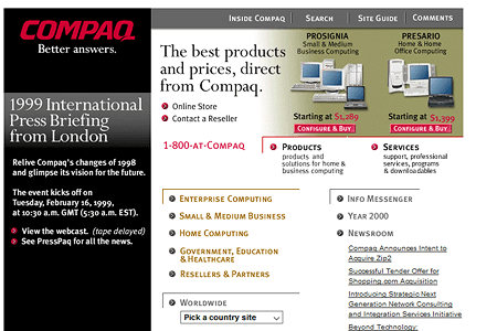 Compaq website in 1999