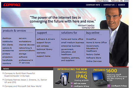 Compaq website in 2000