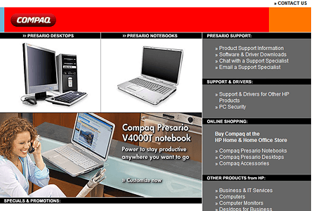 Compaq website in 2006