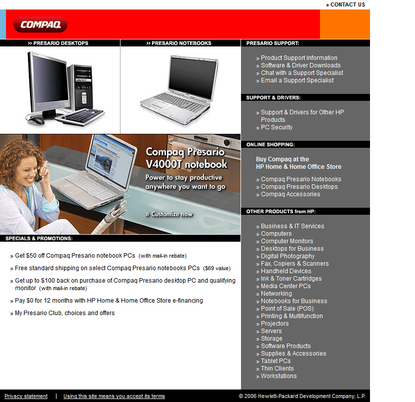 Compaq website in 2006