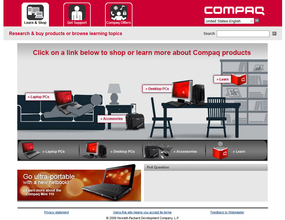 Compaq website in 2009