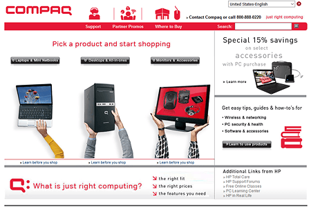 Compaq website in 2010