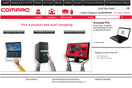 Compaq website in 2014