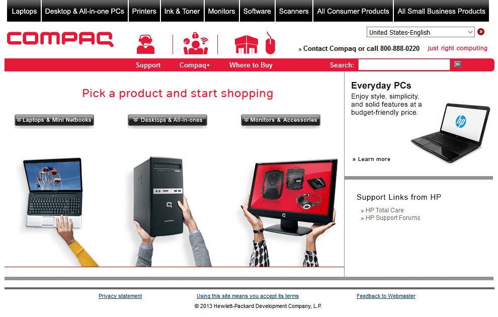 Compaq website in 2014