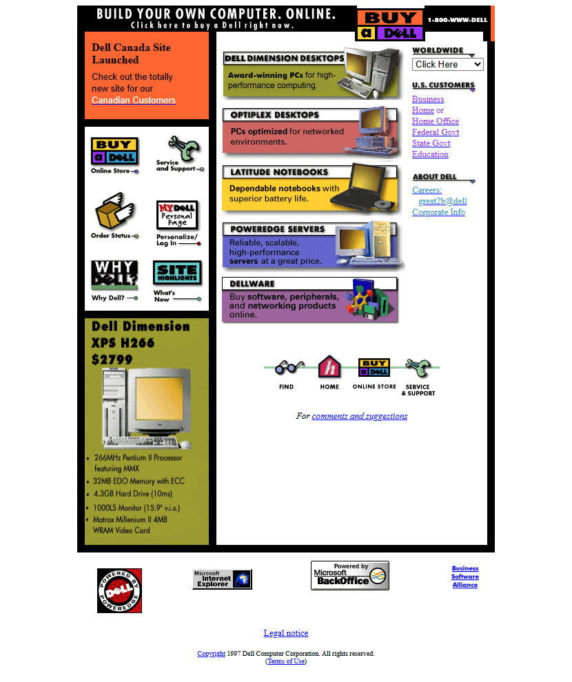 Dell website in 1997