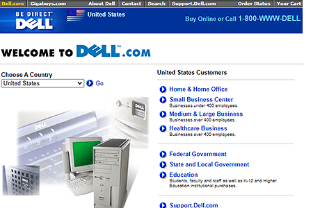 Dell website in 1999