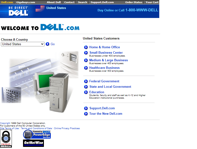 Dell website in 1999