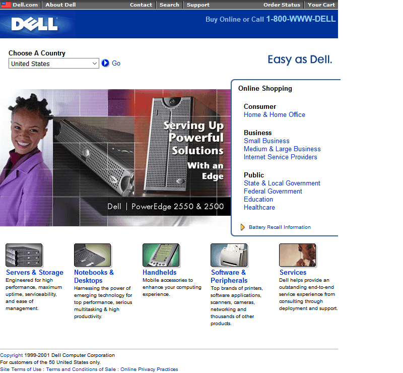 Dell website in 2001