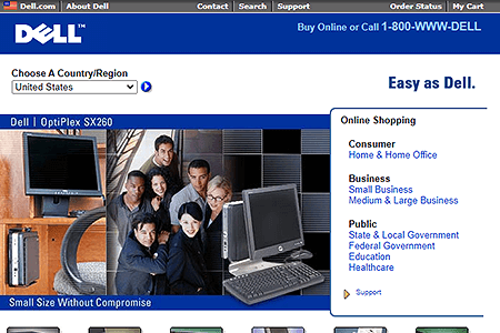 Dell website in 2002