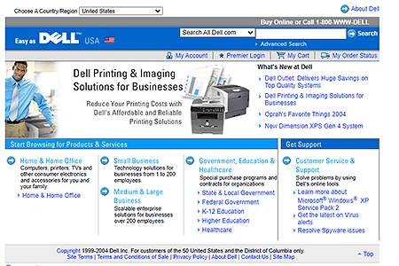 Dell website in 2004