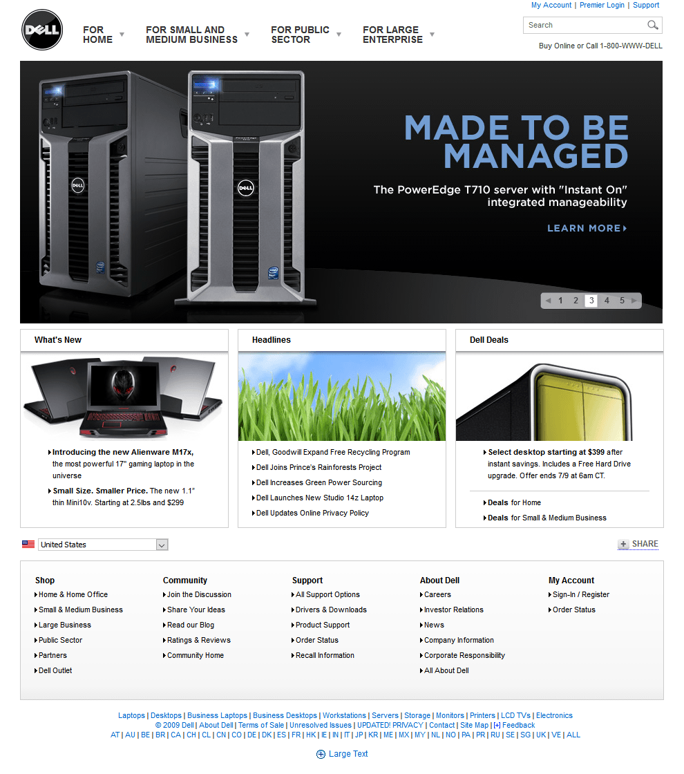 Dell website in 2009