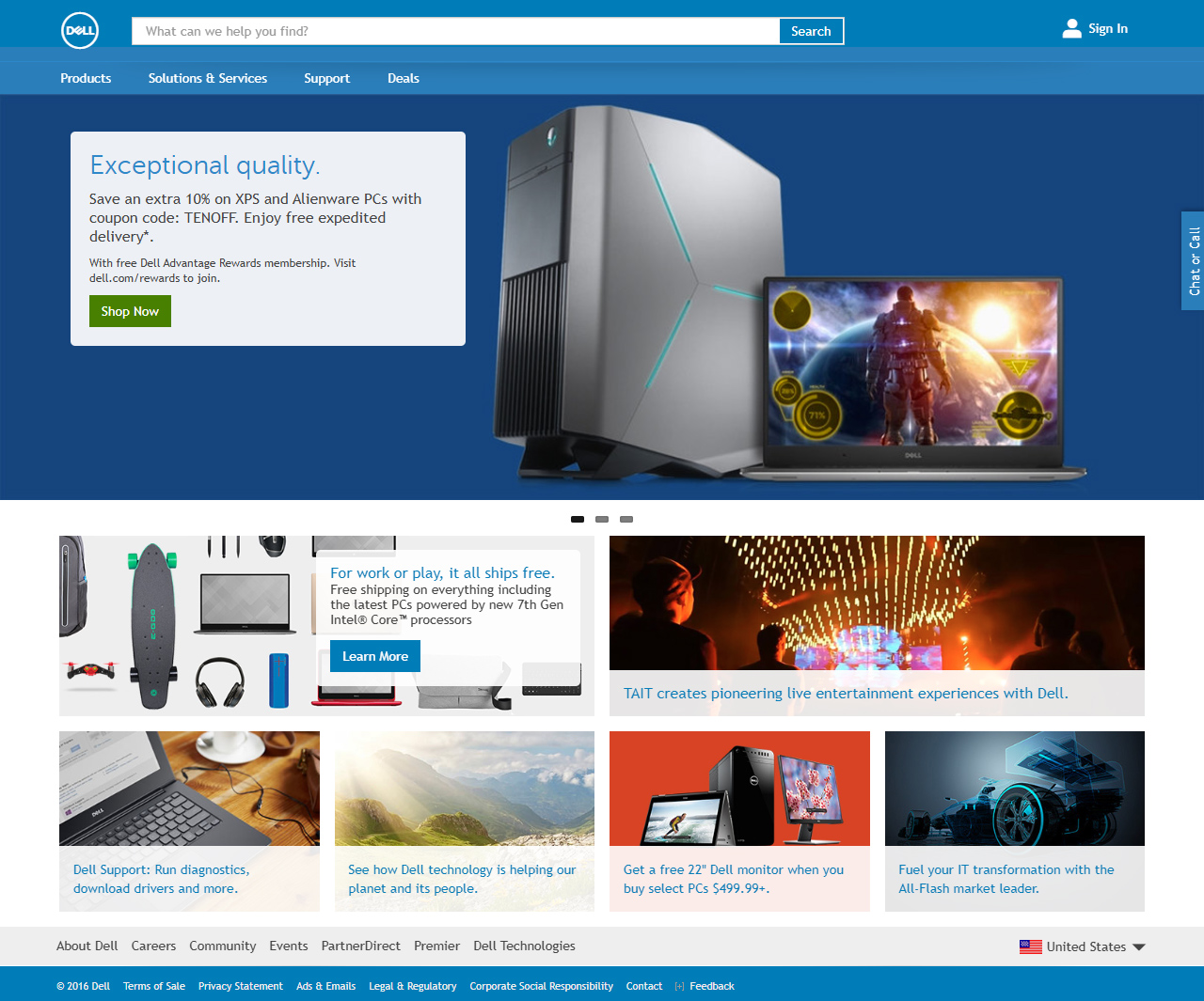 Dell website in 2016