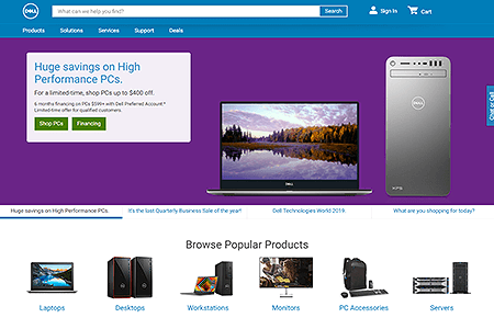 Dell website in 2018