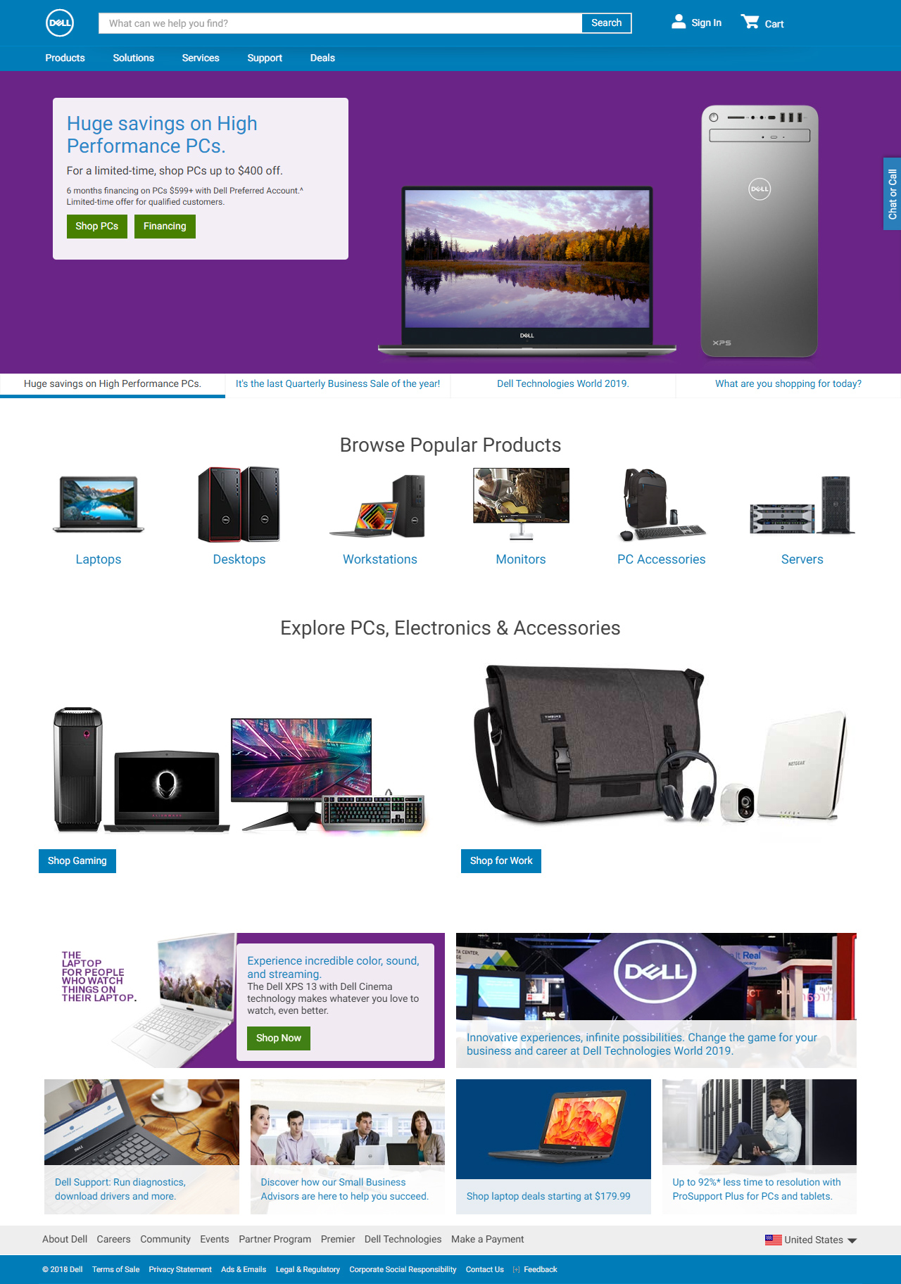Dell website in 2018