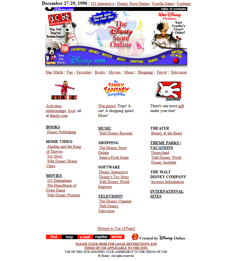 Disney website in 1996