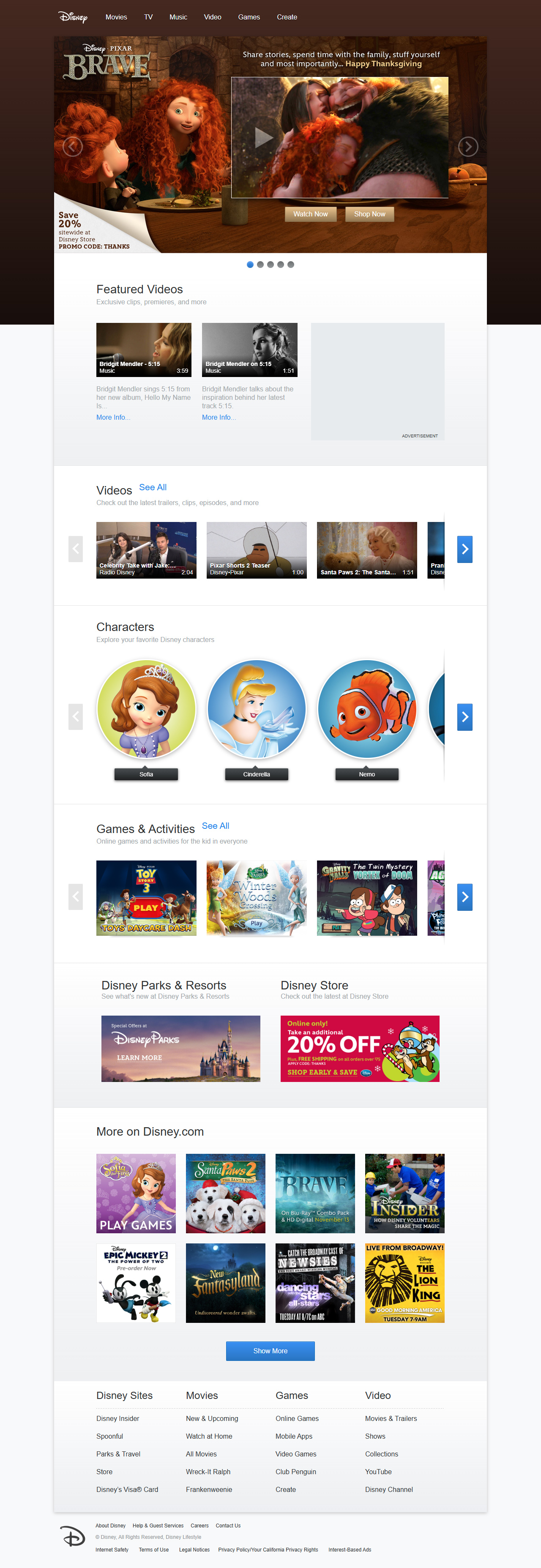 Disney website in 2012