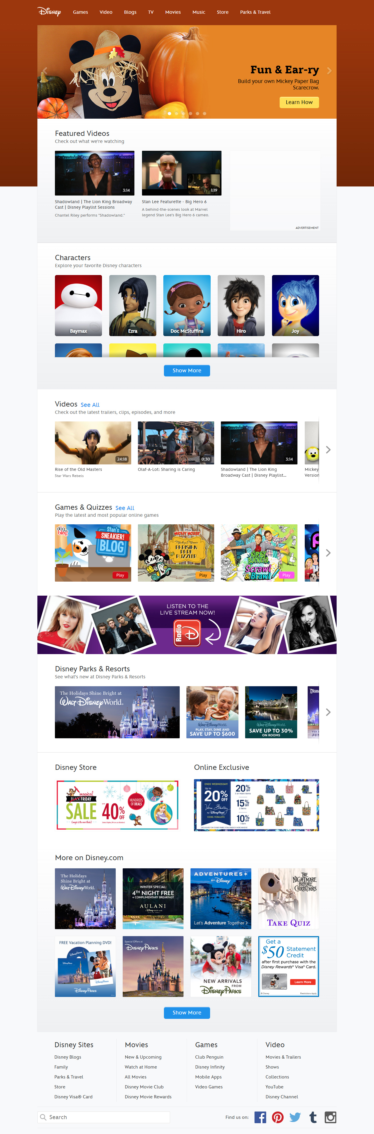 Disney website in 2014